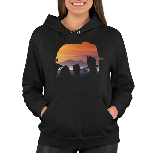 Elephant Silhouette African Landscape Womens Pullover Hoodie