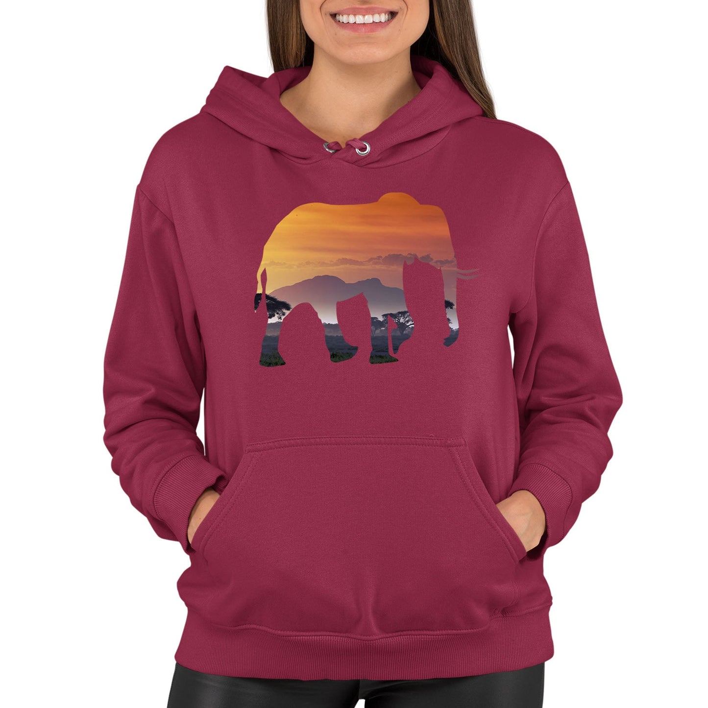 Elephant Silhouette African Landscape Womens Pullover Hoodie