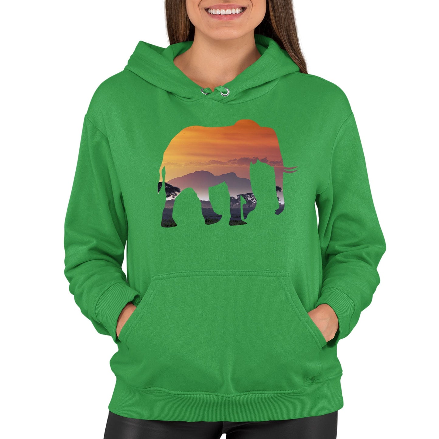 Elephant Silhouette African Landscape Womens Pullover Hoodie