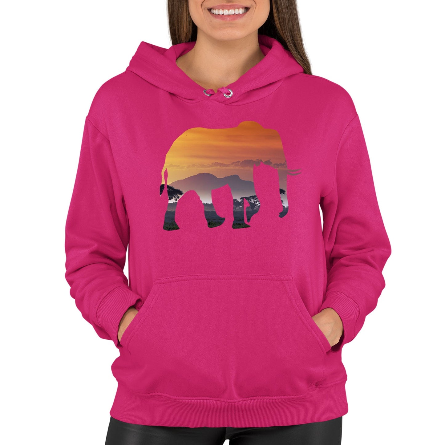 Elephant Silhouette African Landscape Womens Pullover Hoodie