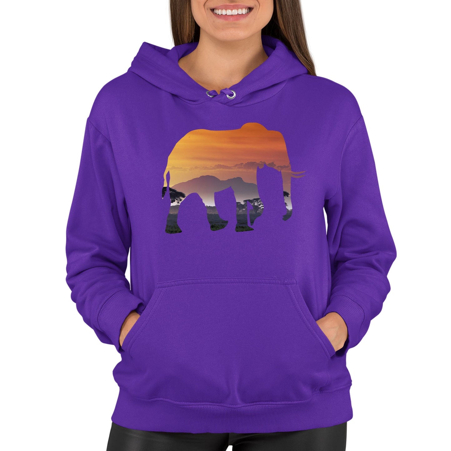 Elephant Silhouette African Landscape Womens Pullover Hoodie