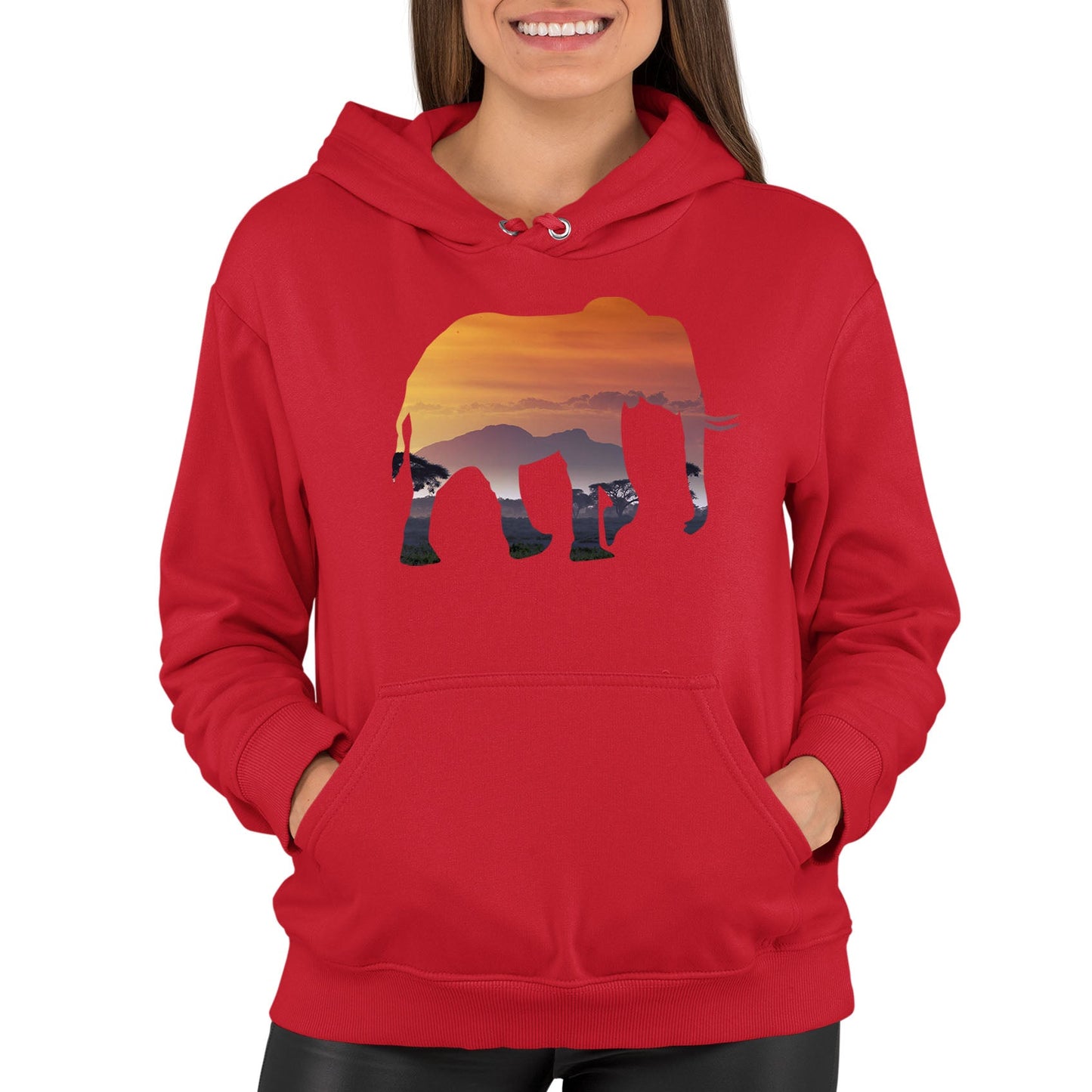 Elephant Silhouette African Landscape Womens Pullover Hoodie