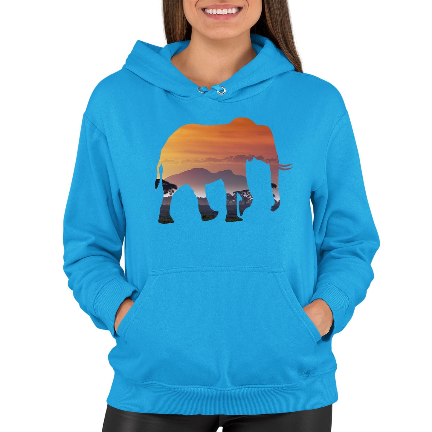 Elephant Silhouette African Landscape Womens Pullover Hoodie