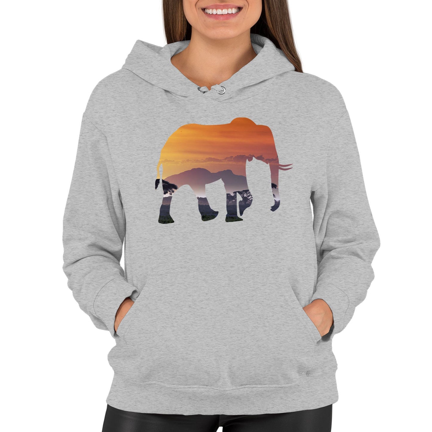 Elephant Silhouette African Landscape Womens Pullover Hoodie