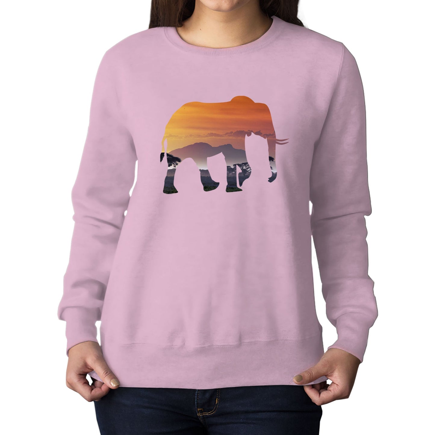 Elephant Silhouette African Landscape Womens Sweatshirt