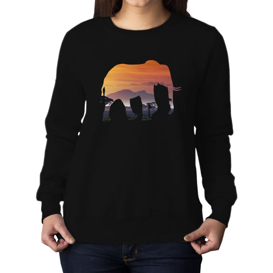 Elephant Silhouette African Landscape Womens Sweatshirt