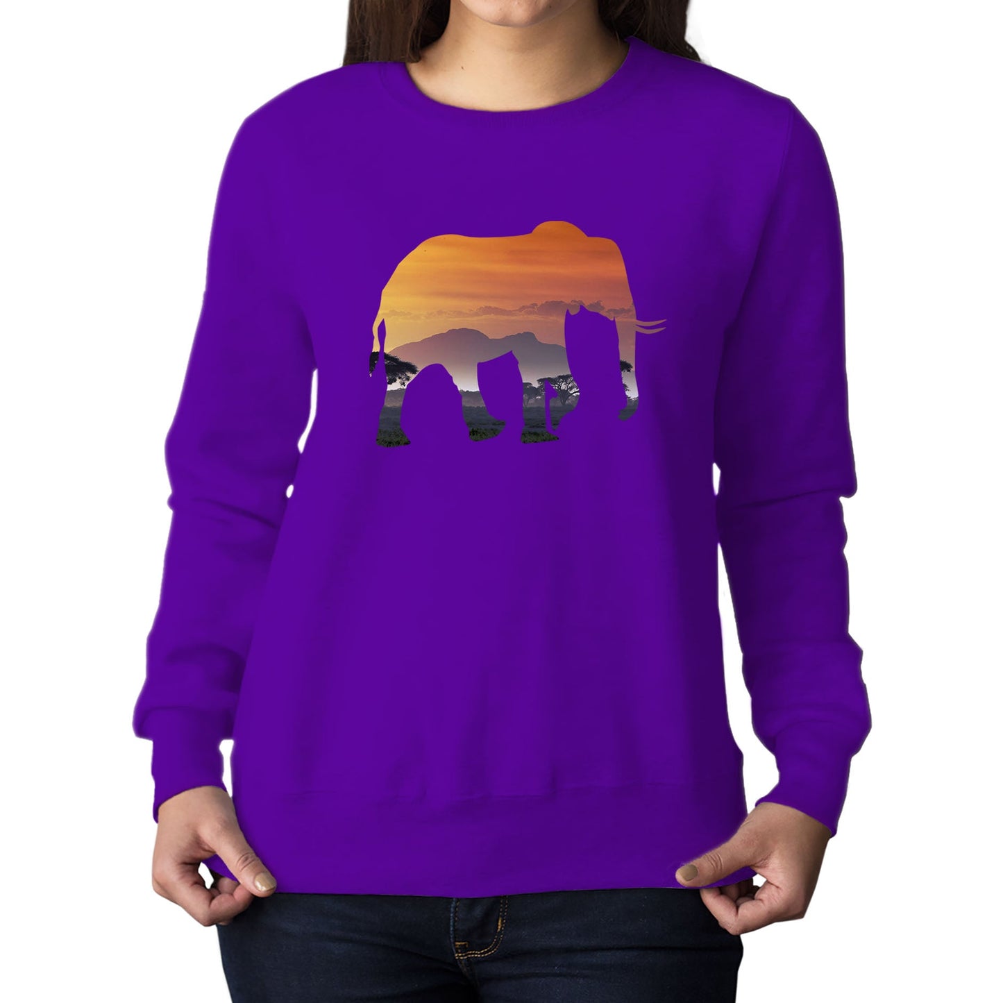 Elephant Silhouette African Landscape Womens Sweatshirt