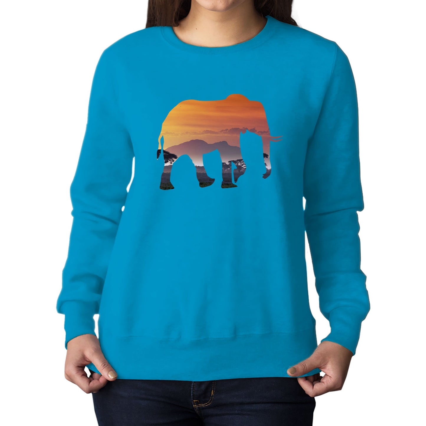 Elephant Silhouette African Landscape Womens Sweatshirt