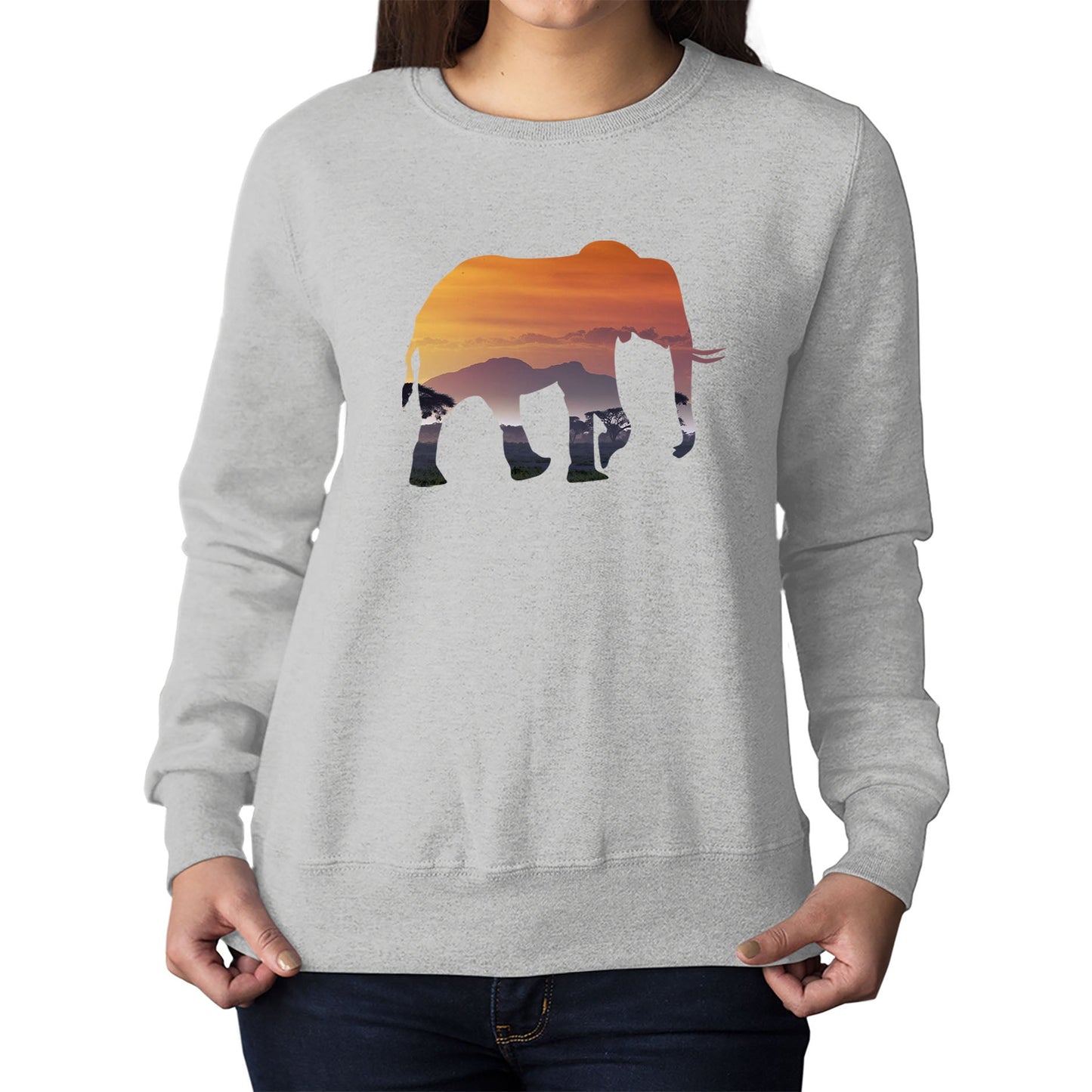 Elephant Silhouette African Landscape Womens Sweatshirt