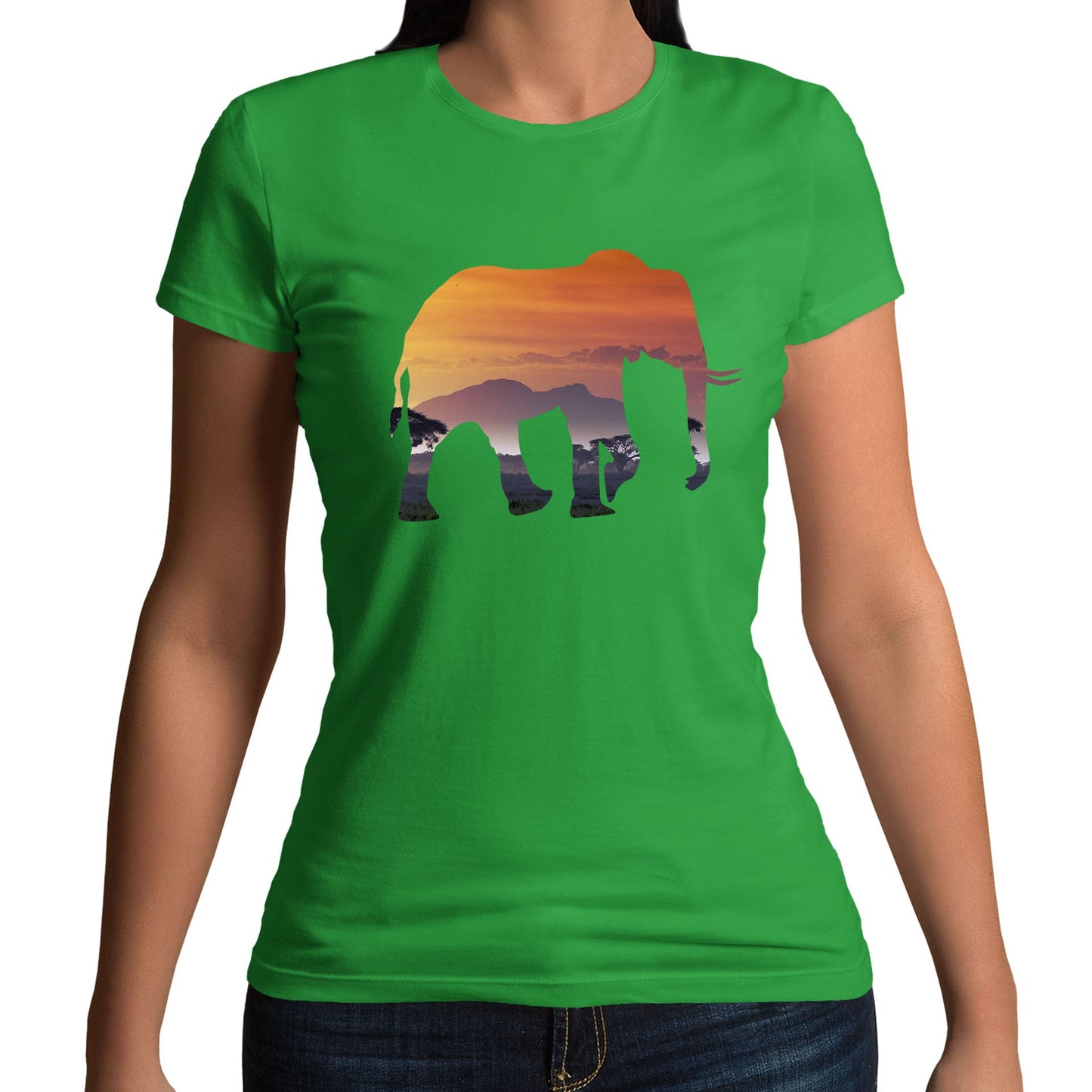 Elephant Silhouette African Landscape Womens T-shirt