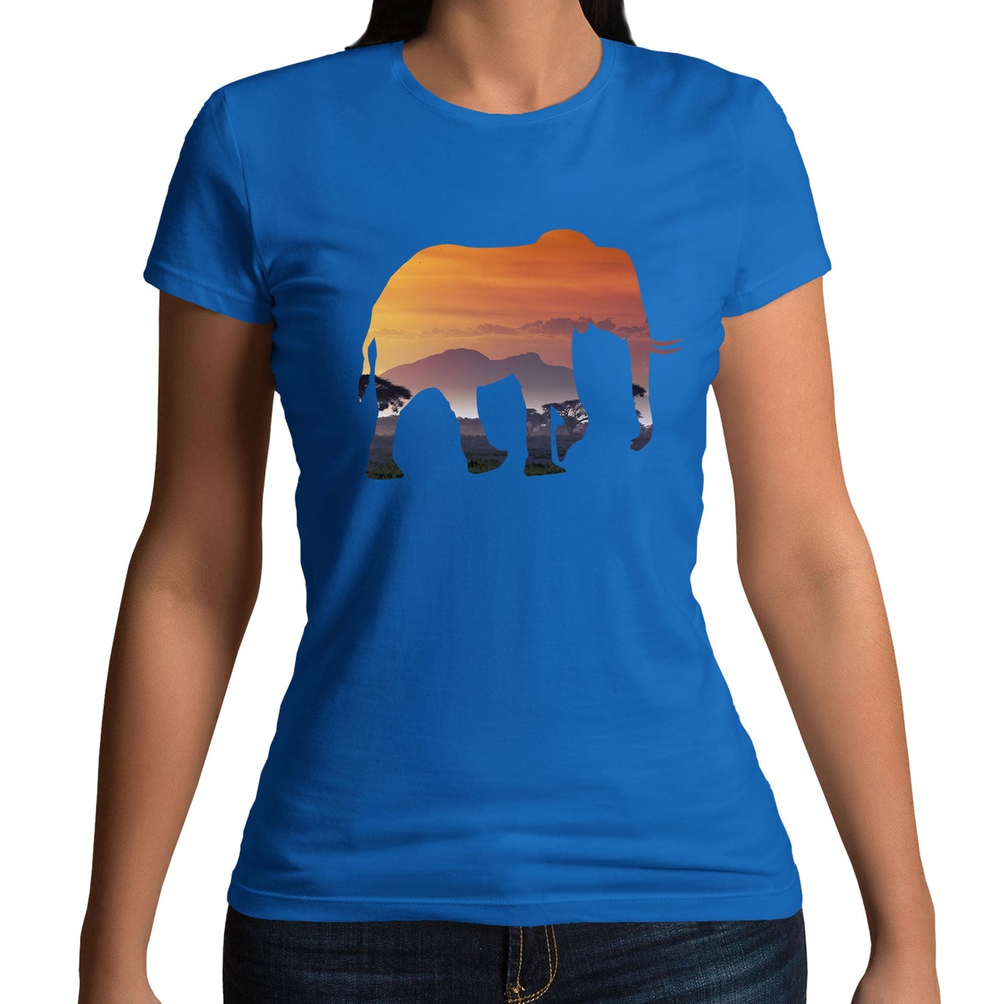 Elephant Silhouette African Landscape Womens T-shirt