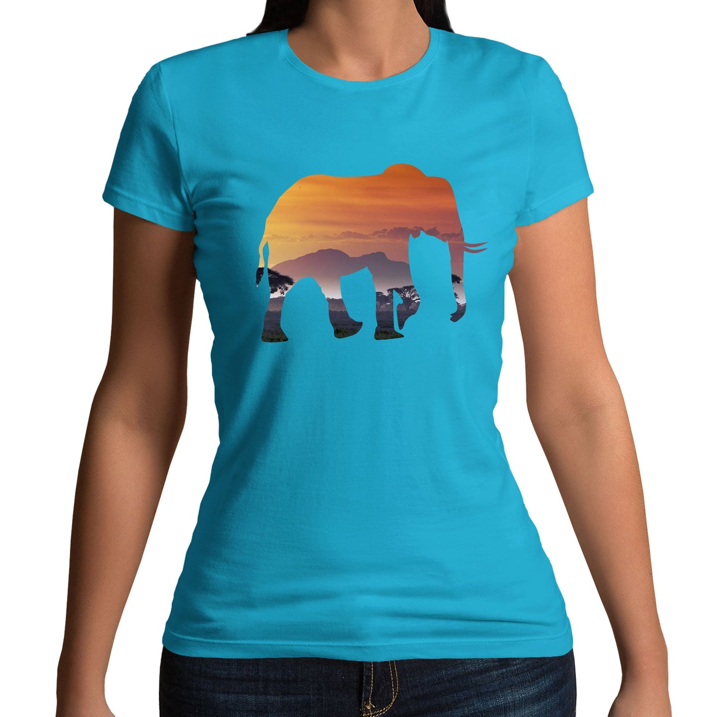 Elephant Silhouette African Landscape Womens T-shirt