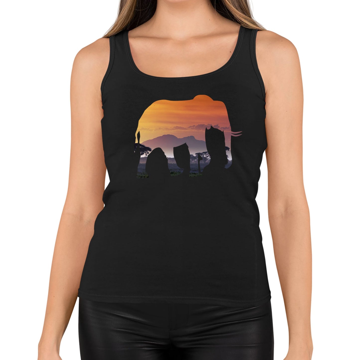 Elephant Silhouette African Landscape Womens Vest