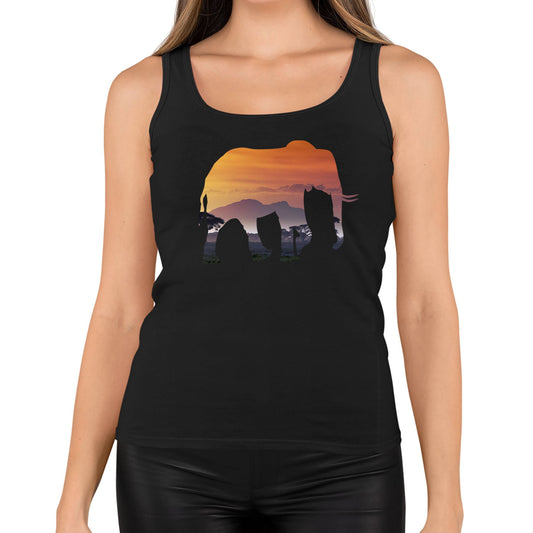 Elephant Silhouette African Landscape Womens Vest