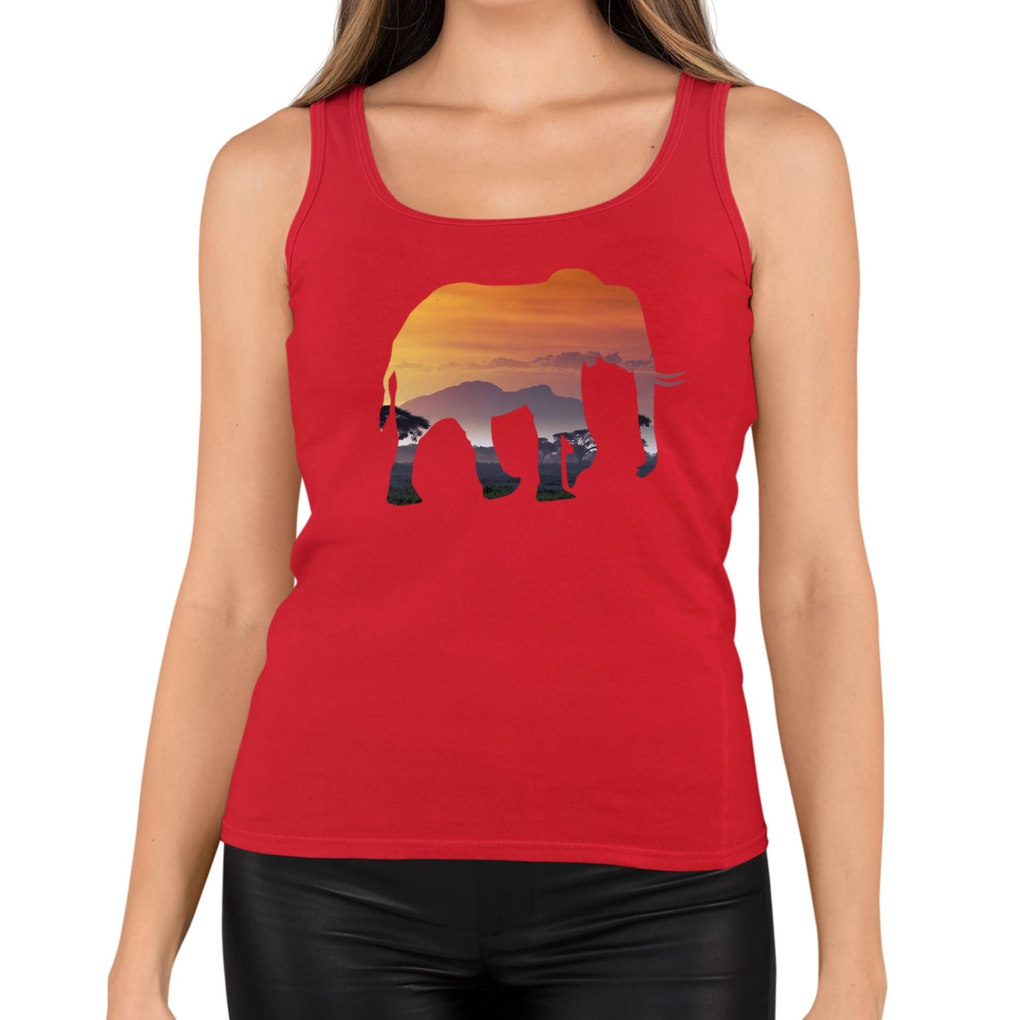 Elephant Silhouette African Landscape Womens Vest