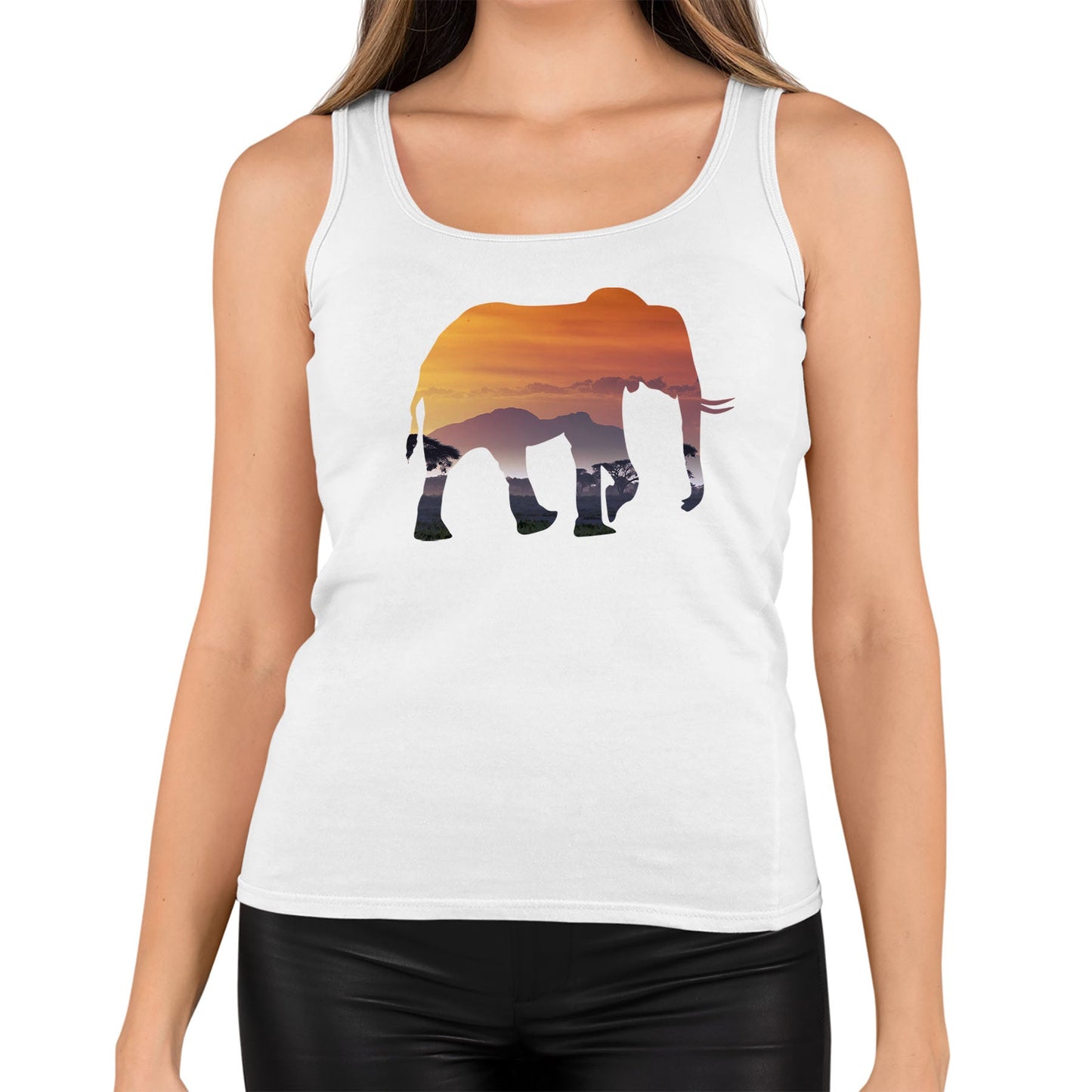 Elephant Silhouette African Landscape Womens Vest