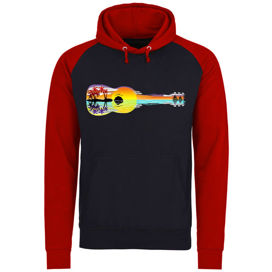 Tropical Sunset Guitar Baseball Hoodie