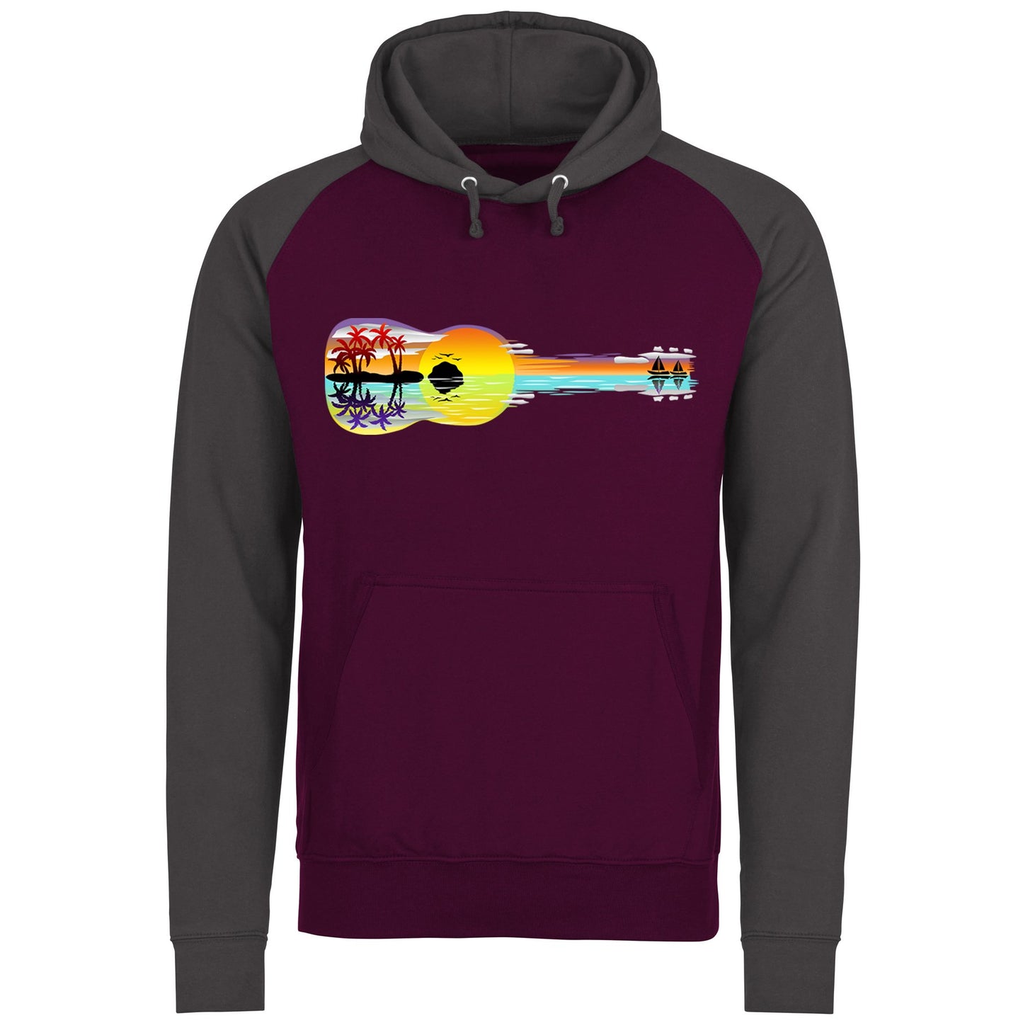 Tropical Sunset Guitar Baseball Hoodie