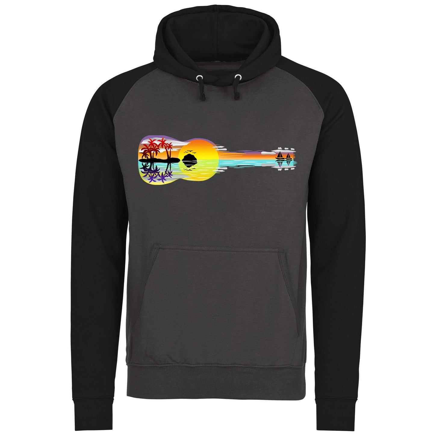 Tropical Sunset Guitar Baseball Hoodie