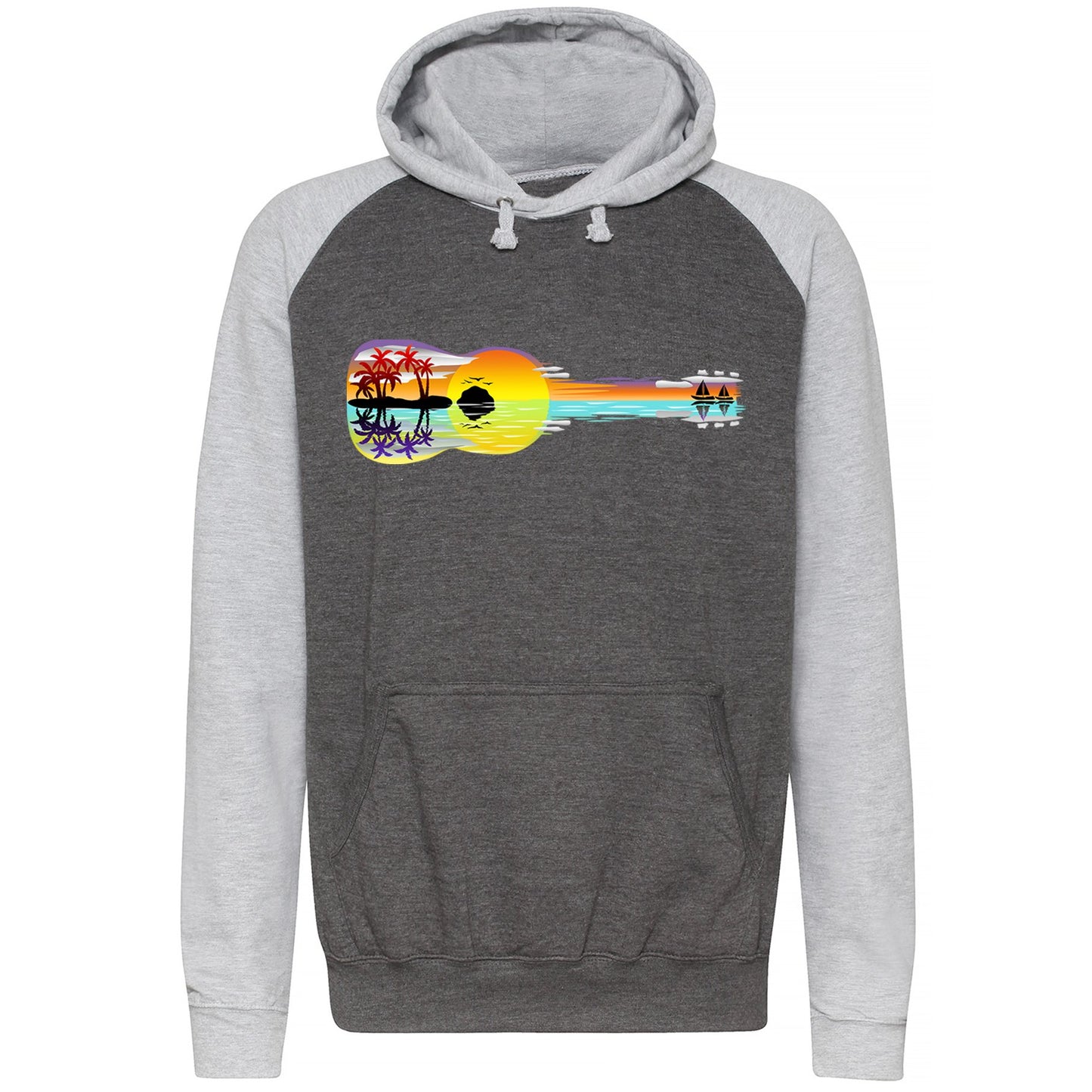 Tropical Sunset Guitar Baseball Hoodie