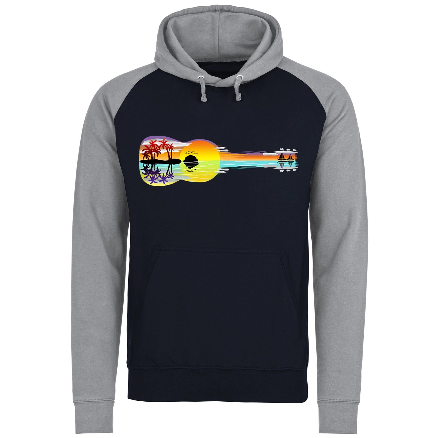 Tropical Sunset Guitar Baseball Hoodie