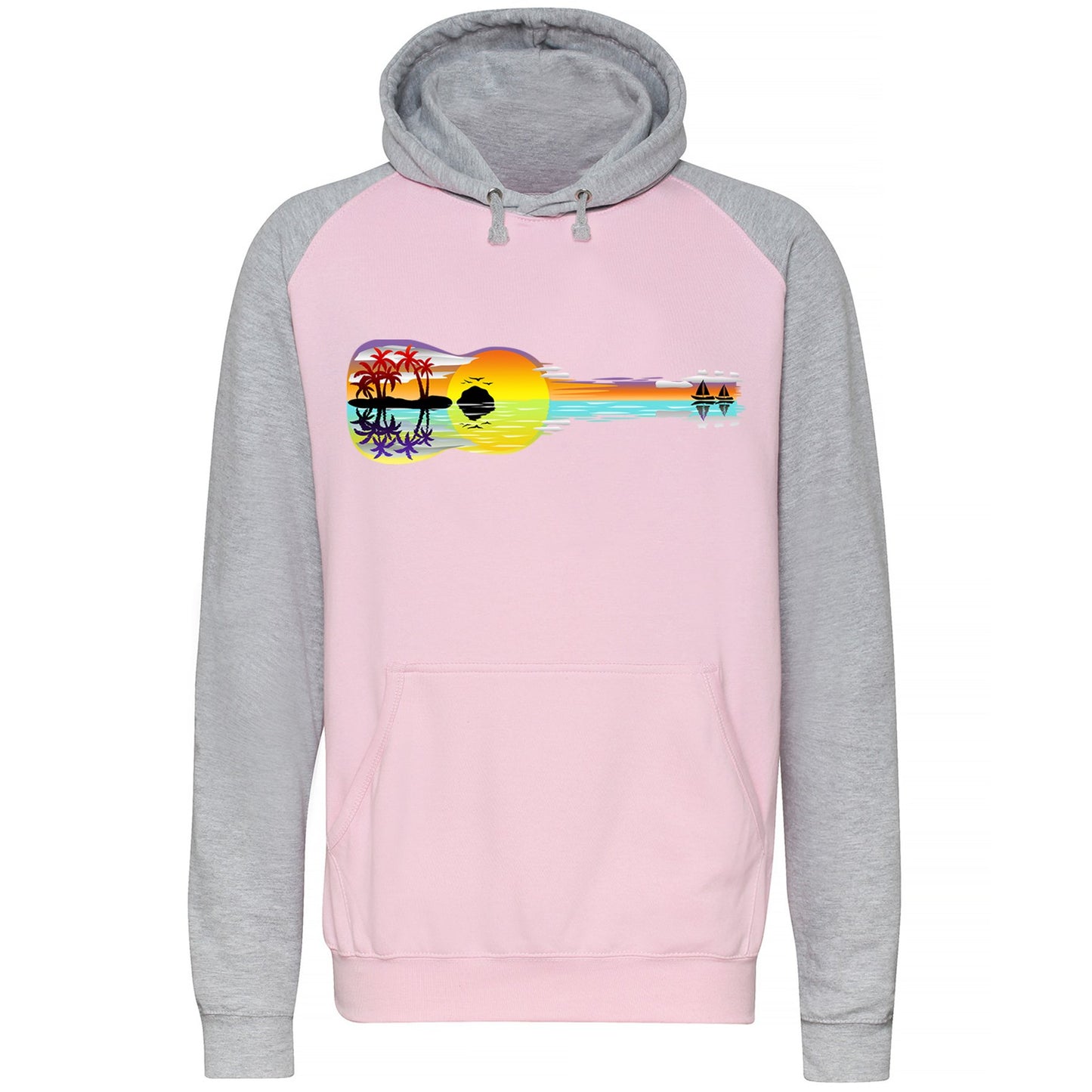 Tropical Sunset Guitar Baseball Hoodie