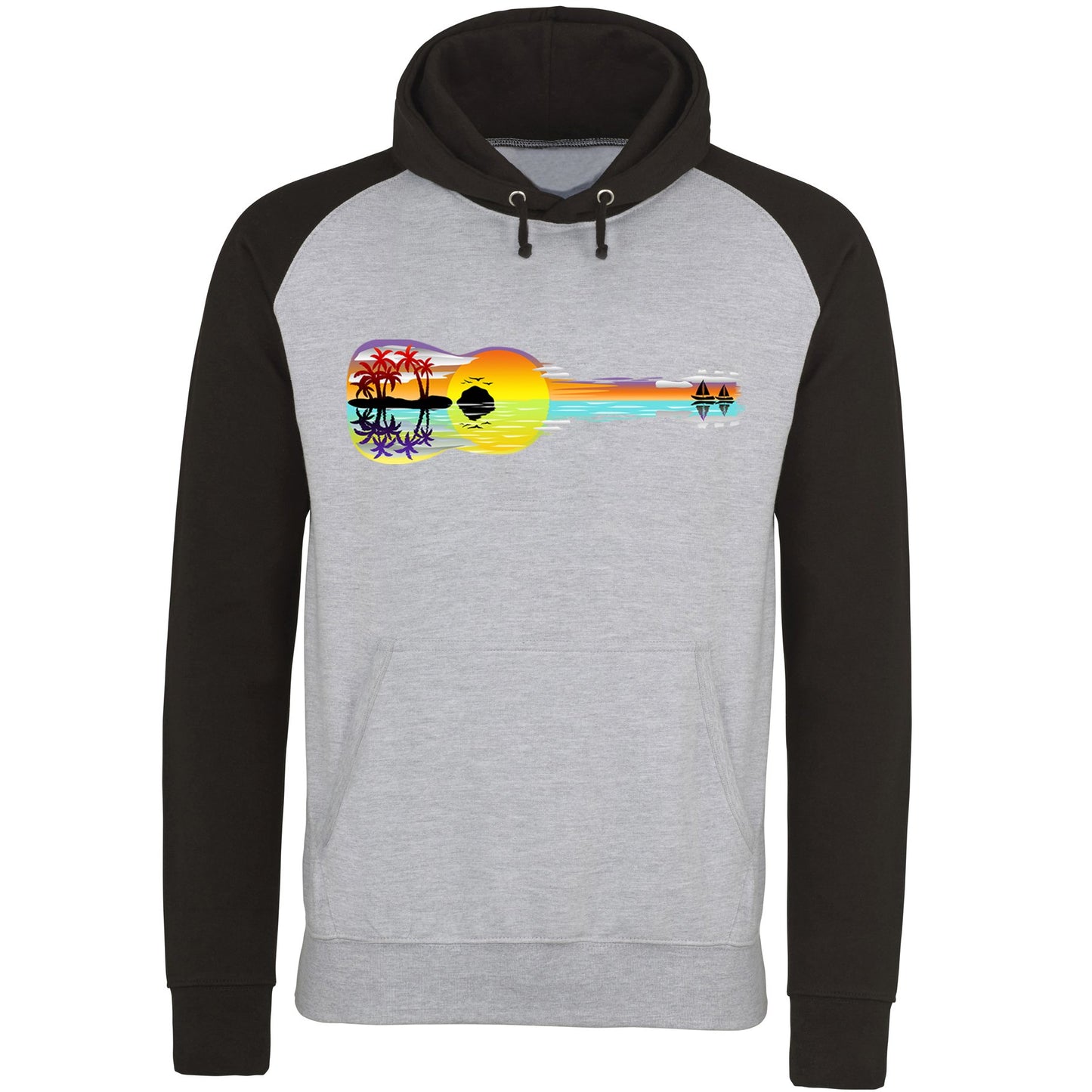 Tropical Sunset Guitar Baseball Hoodie