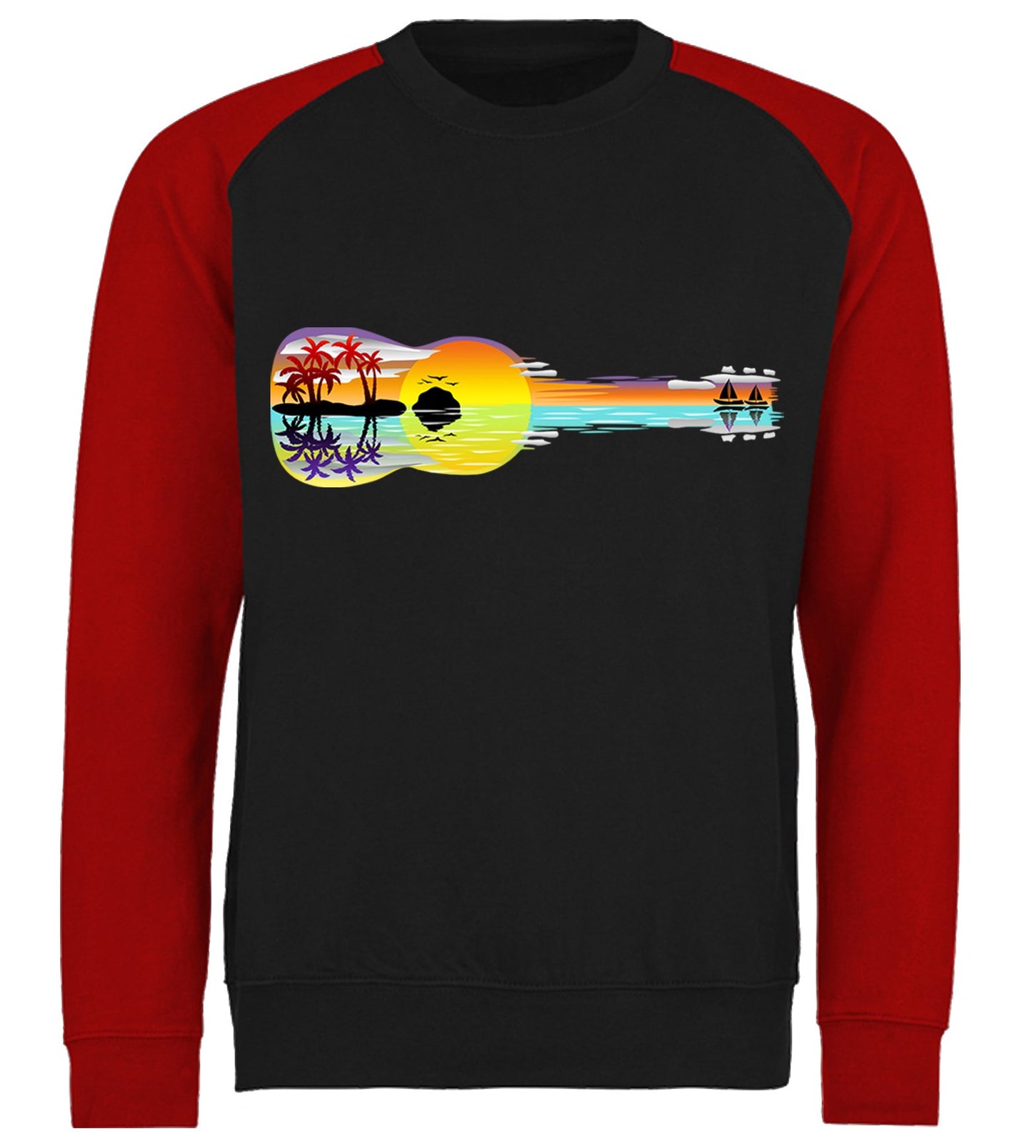 Tropical Sunset Guitar Baseball Sweatshirt