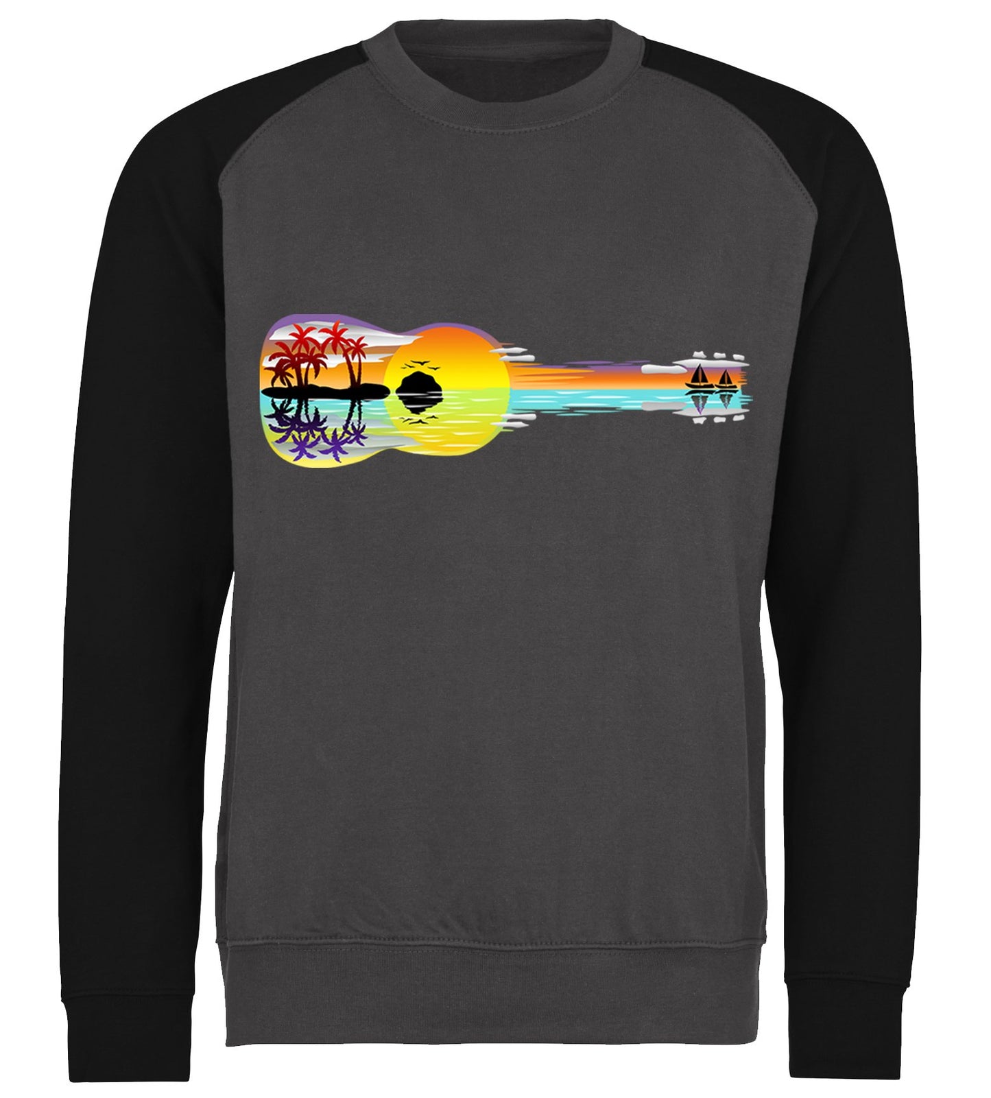 Tropical Sunset Guitar Baseball Sweatshirt