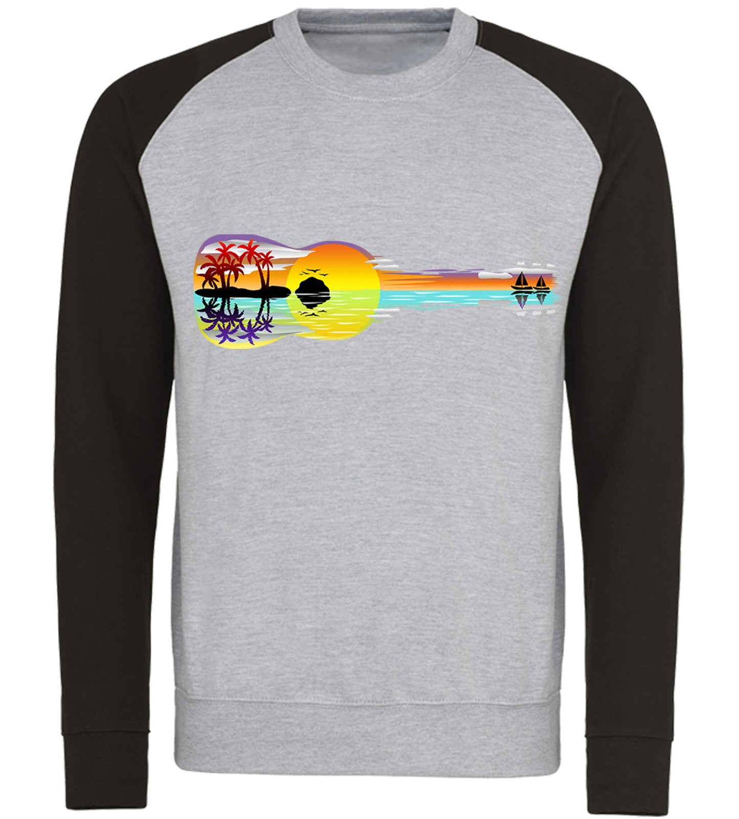 Tropical Sunset Guitar Baseball Sweatshirt