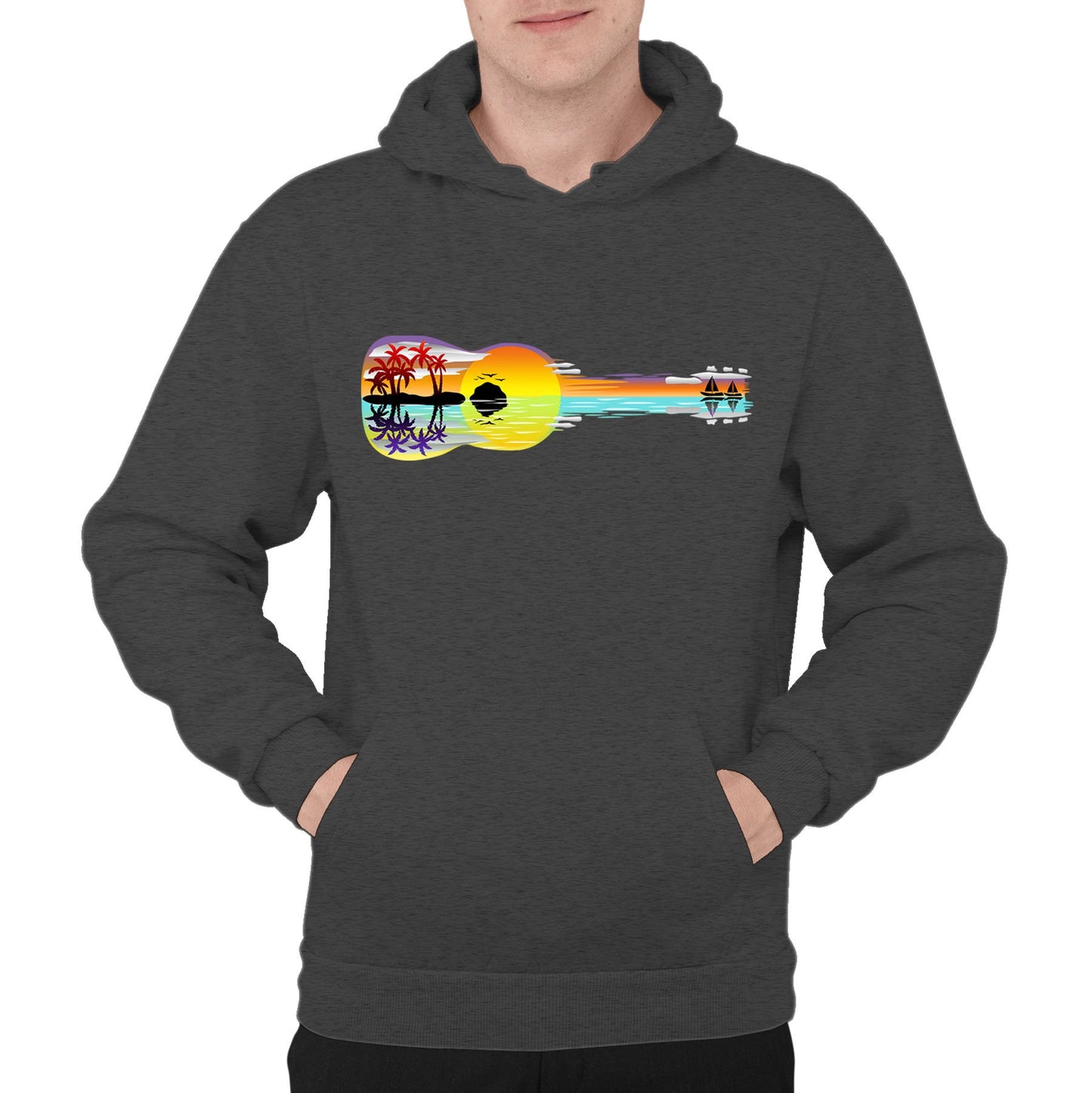 Tropical Sunset Guitar Mens Pullover Hoodie