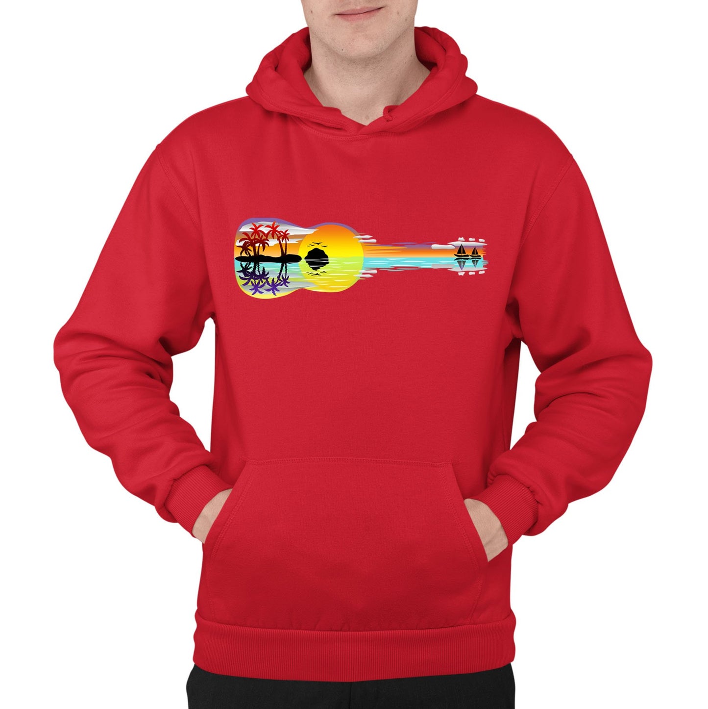 Tropical Sunset Guitar Mens Pullover Hoodie