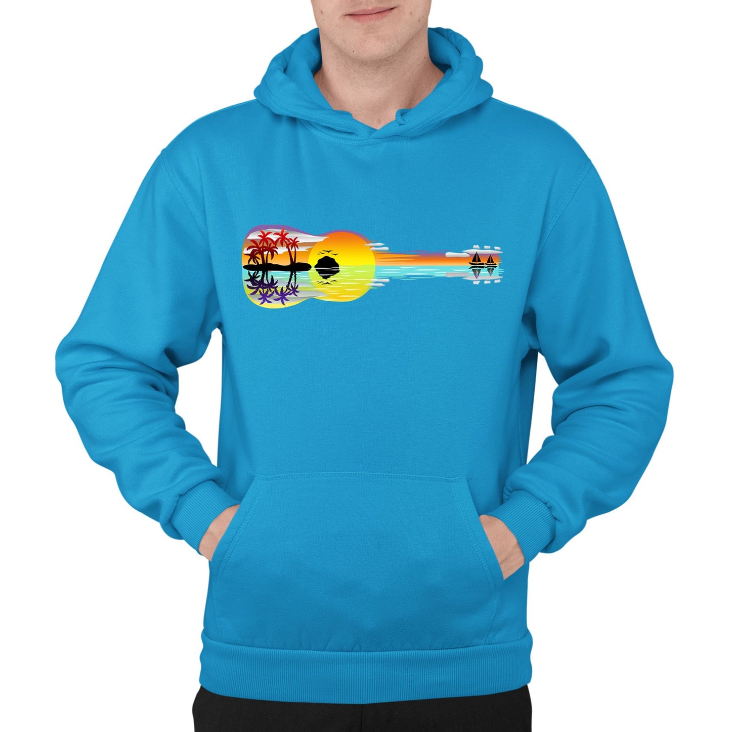 Tropical Sunset Guitar Mens Pullover Hoodie