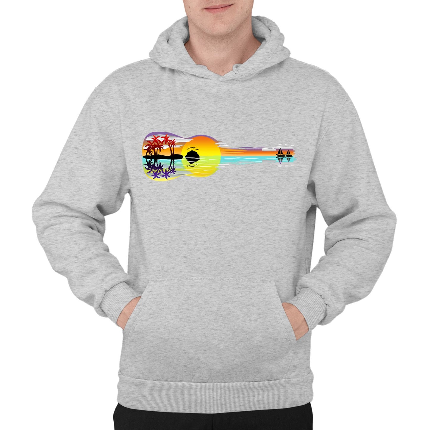 Tropical Sunset Guitar Mens Pullover Hoodie