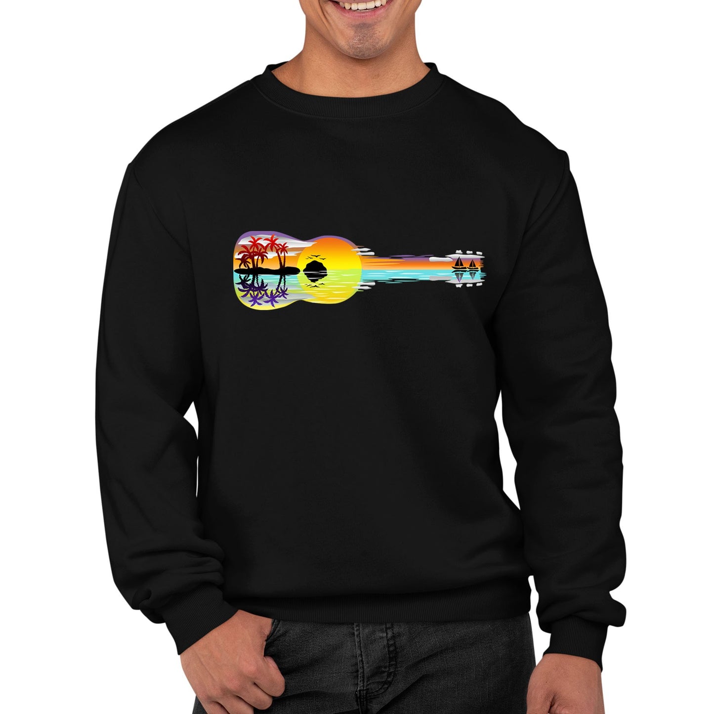 Tropical Sunset Guitar Mens Sweatshirt