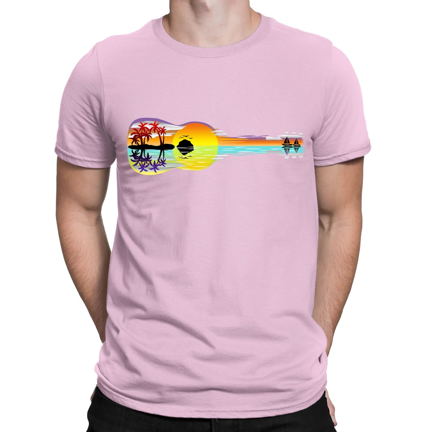 Tropical Sunset Guitar Mens T-shirt