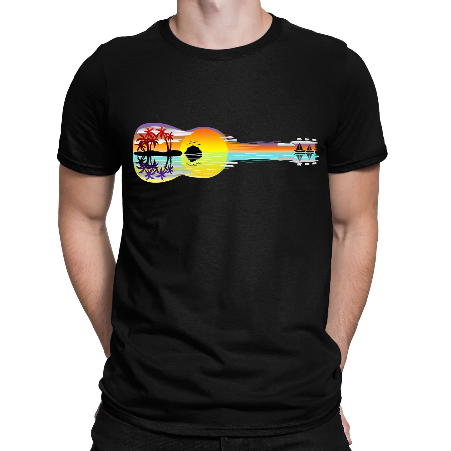 Tropical Sunset Guitar Mens T-shirt