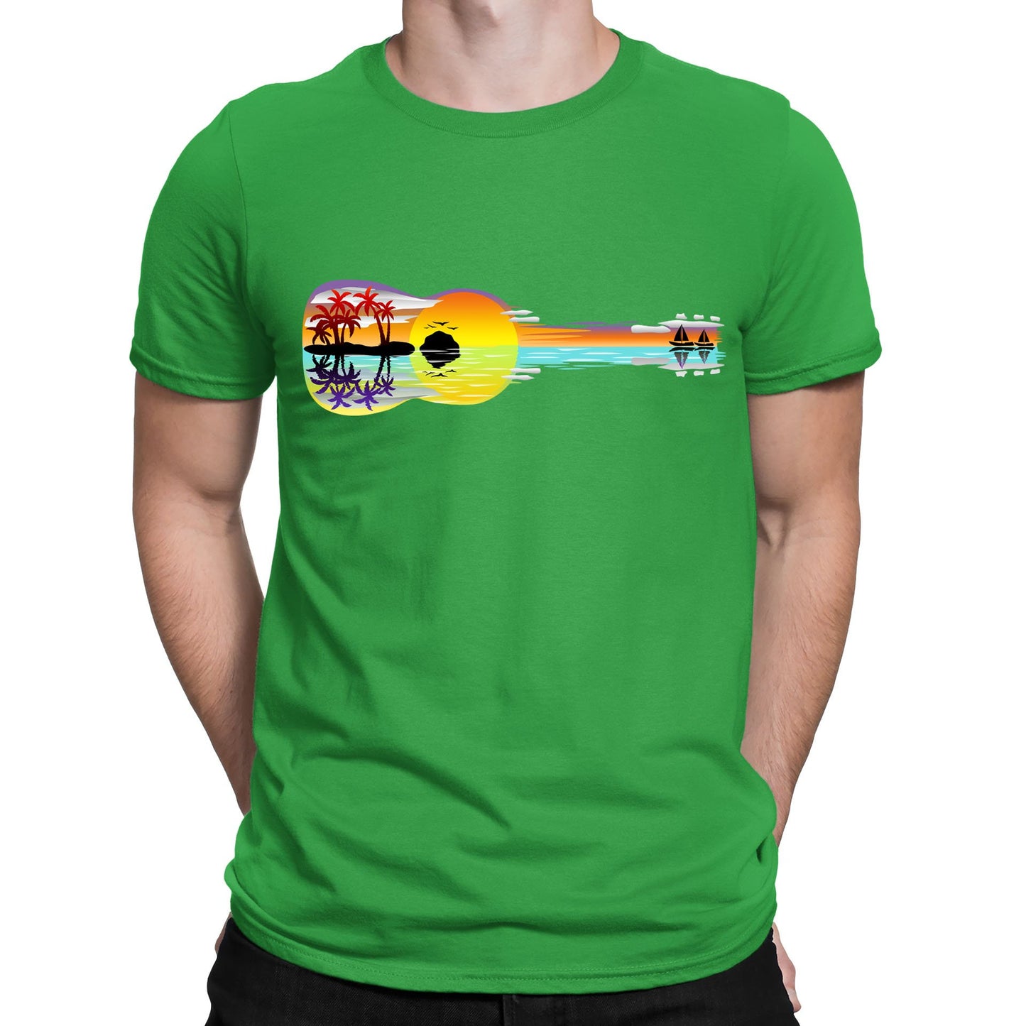 Tropical Sunset Guitar Mens T-shirt