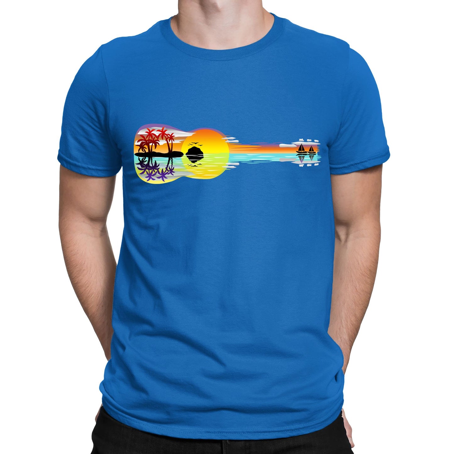 Tropical Sunset Guitar Mens T-shirt