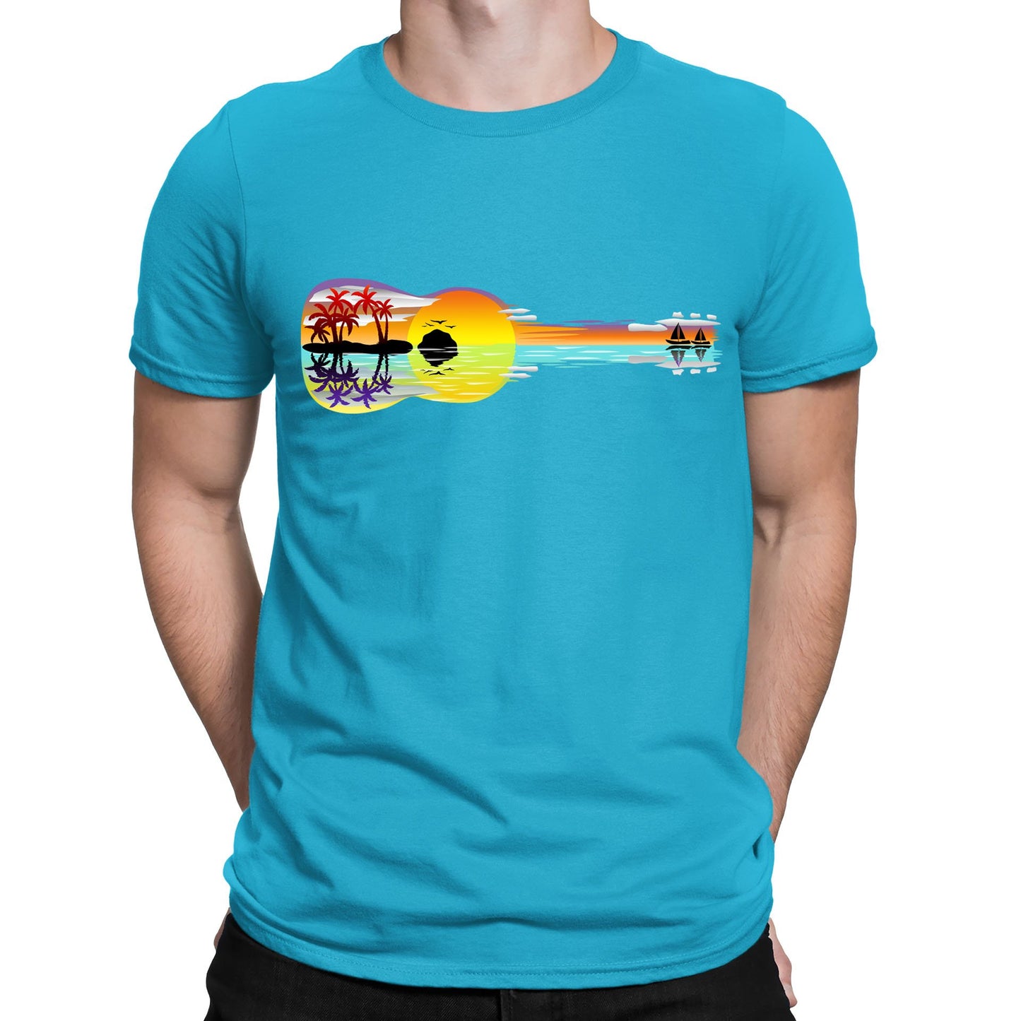 Tropical Sunset Guitar Mens T-shirt