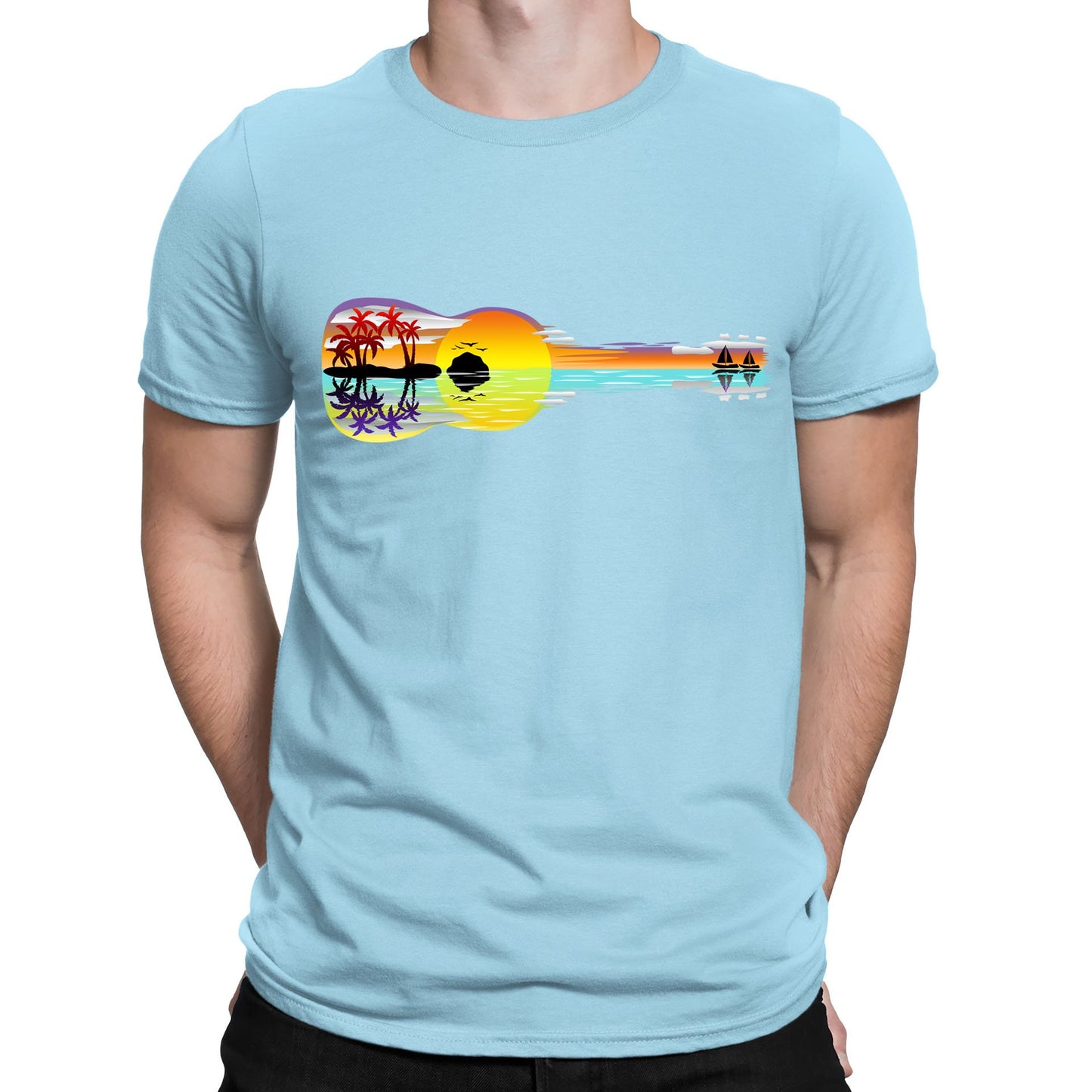 Tropical Sunset Guitar Mens T-shirt