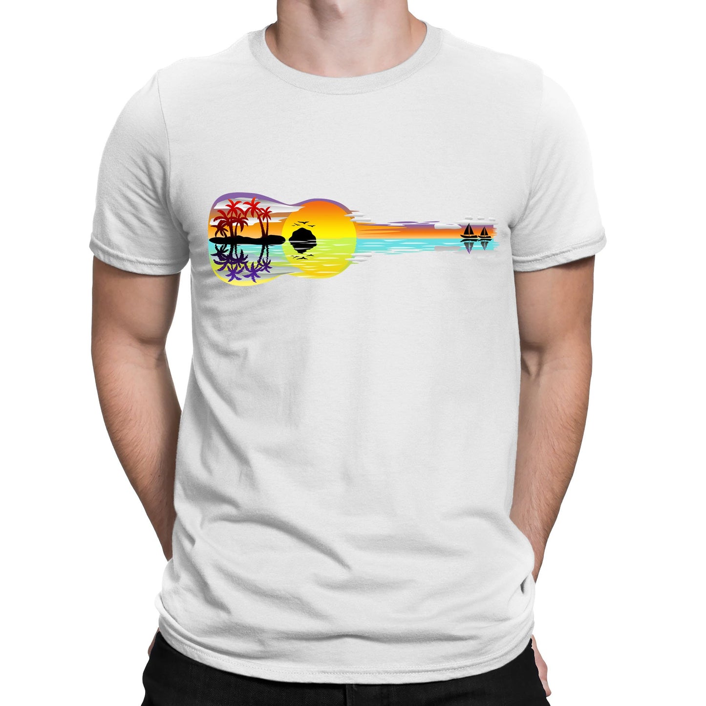 Tropical Sunset Guitar Mens T-shirt