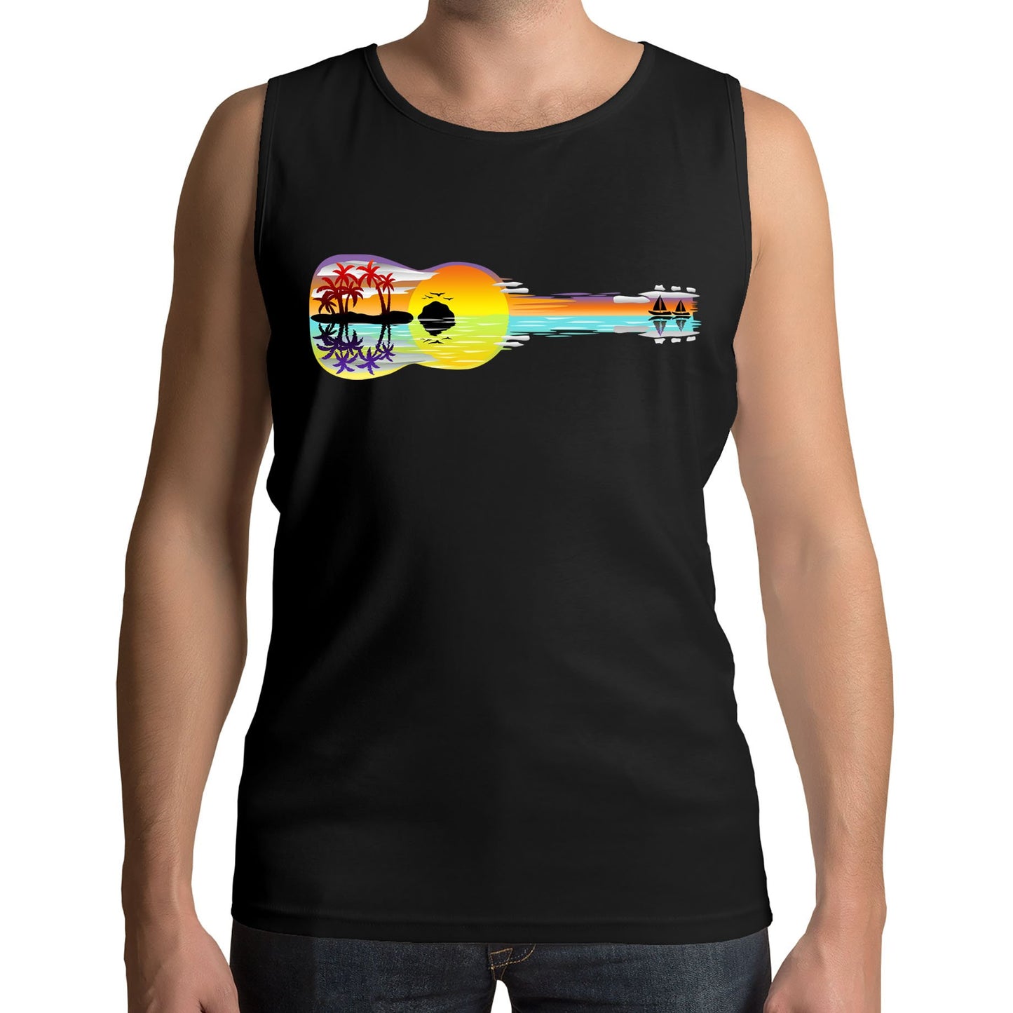 Tropical Sunset Guitar Mens Vest