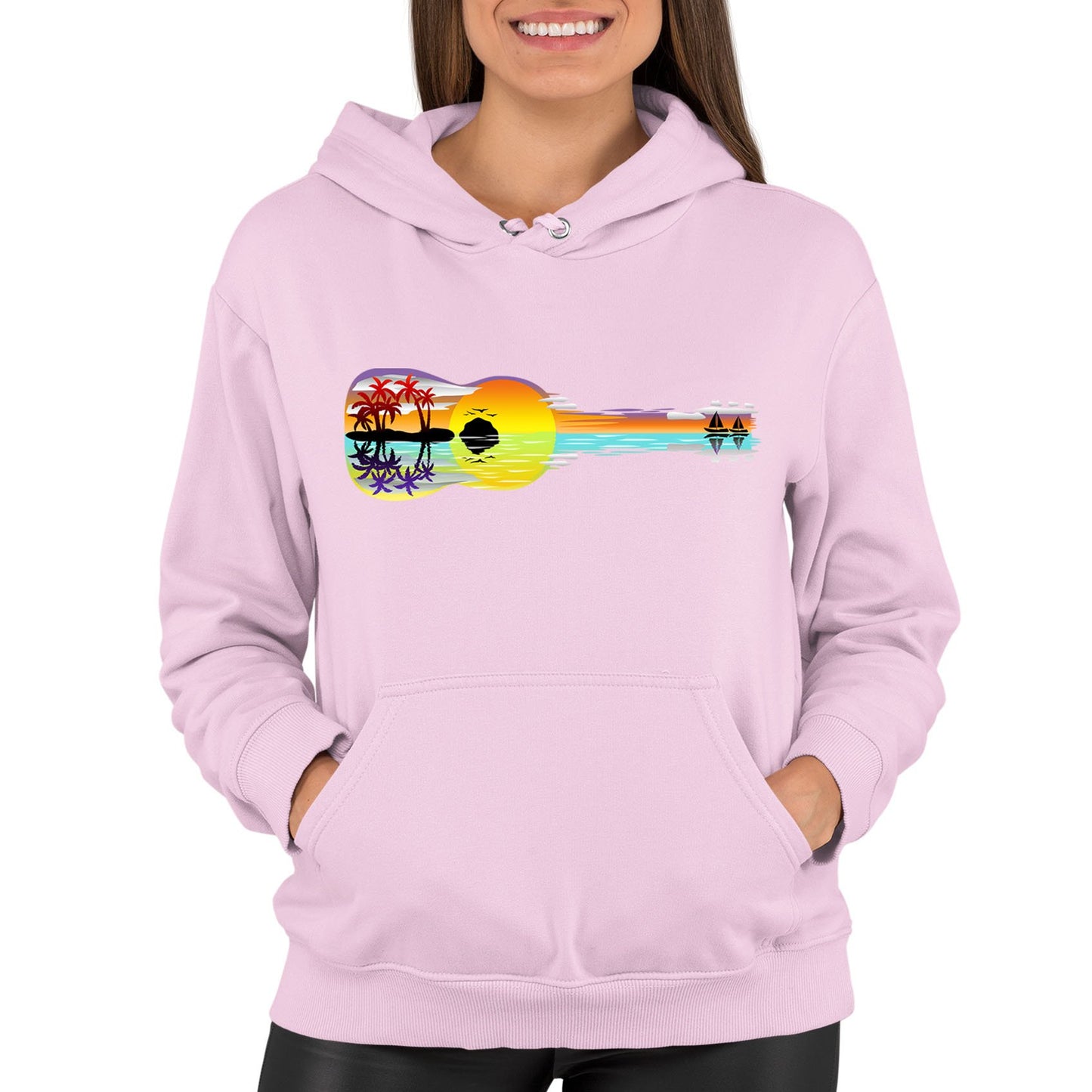 Tropical Sunset Guitar Womens Pullover Hoodie