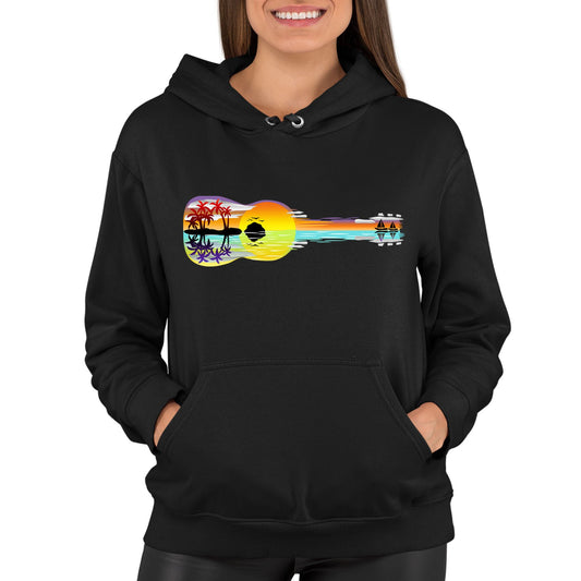 Tropical Sunset Guitar Womens Pullover Hoodie