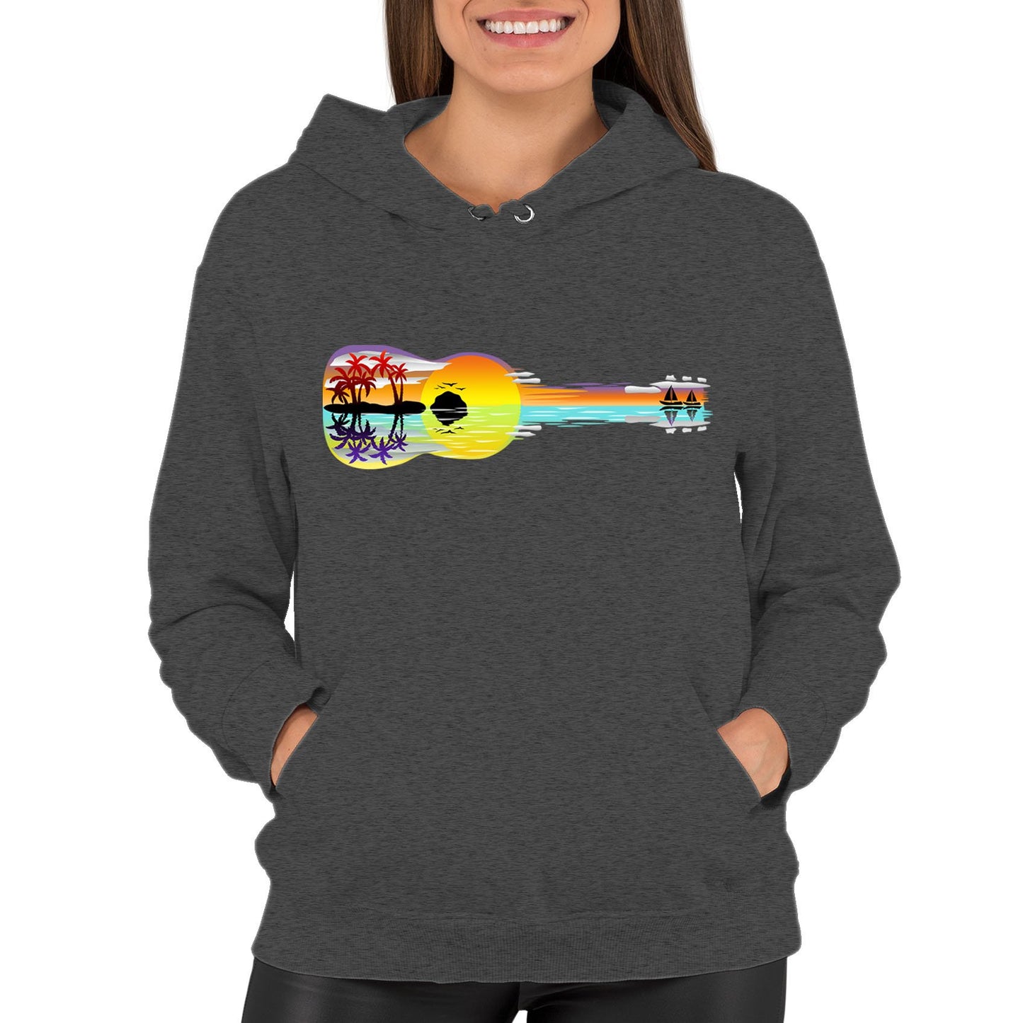 Tropical Sunset Guitar Womens Pullover Hoodie