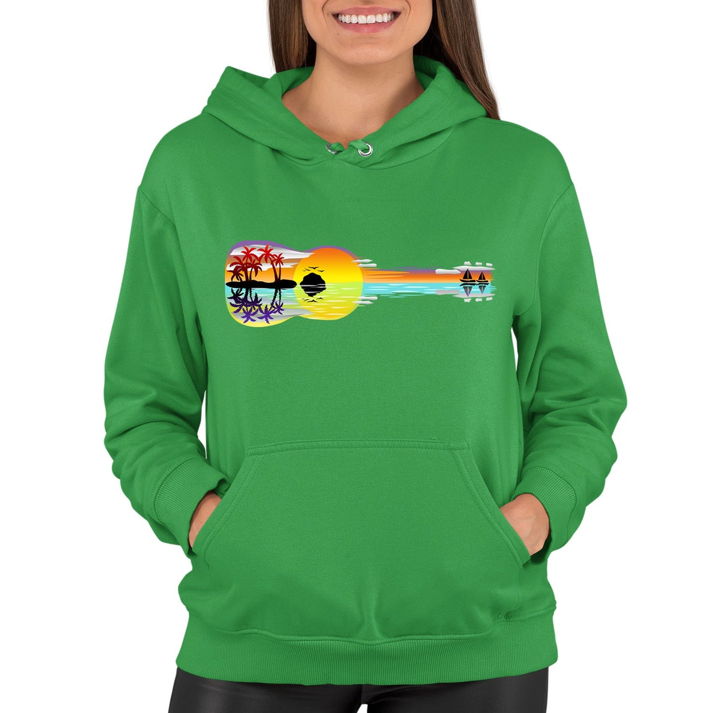 Tropical Sunset Guitar Womens Pullover Hoodie