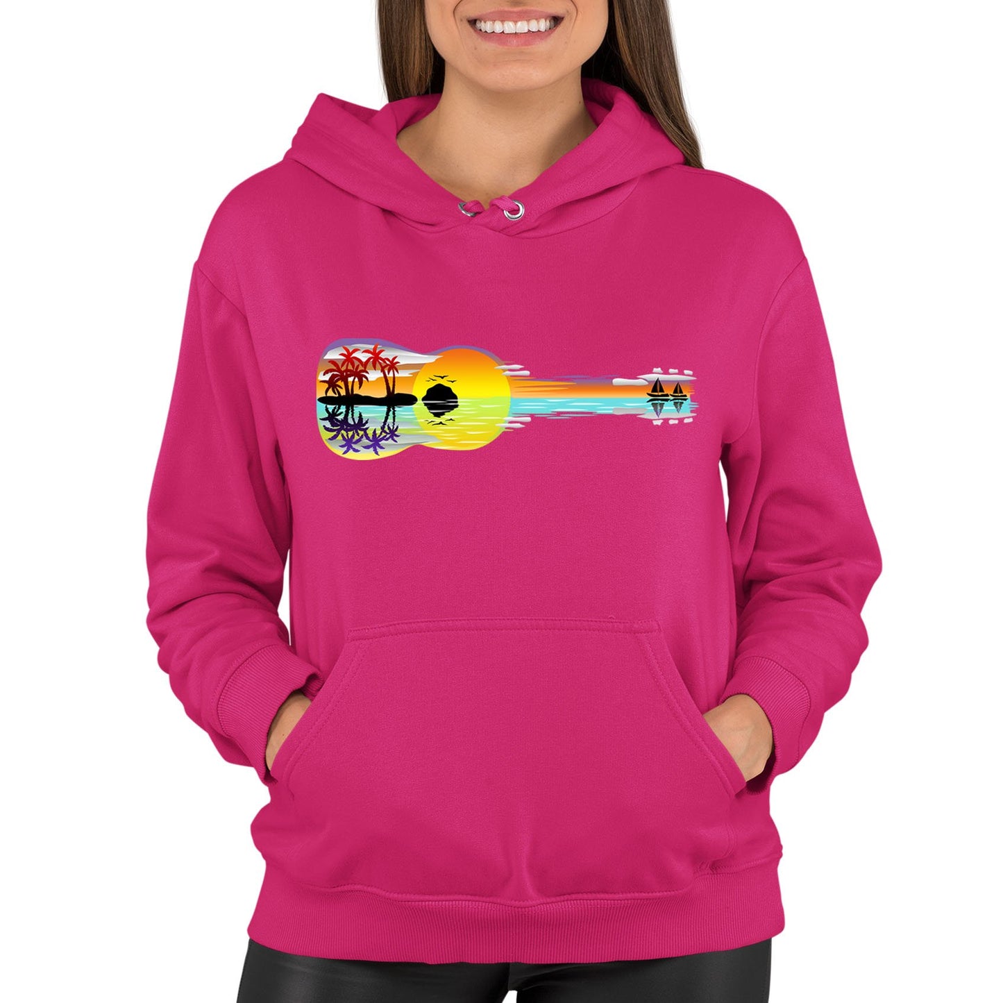 Tropical Sunset Guitar Womens Pullover Hoodie