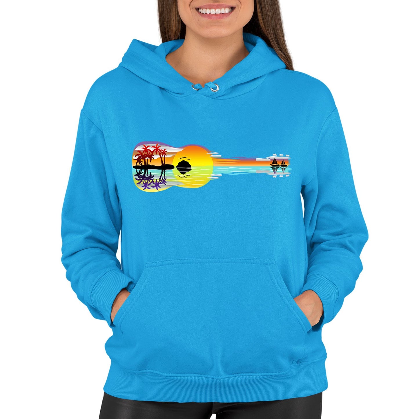 Tropical Sunset Guitar Womens Pullover Hoodie