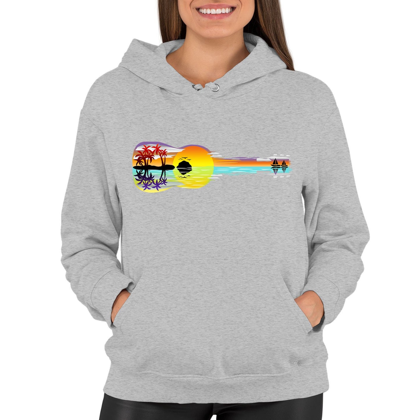 Tropical Sunset Guitar Womens Pullover Hoodie